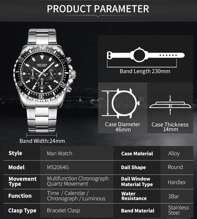 Luxury Chronograph Formal Watch – Stainless Steel