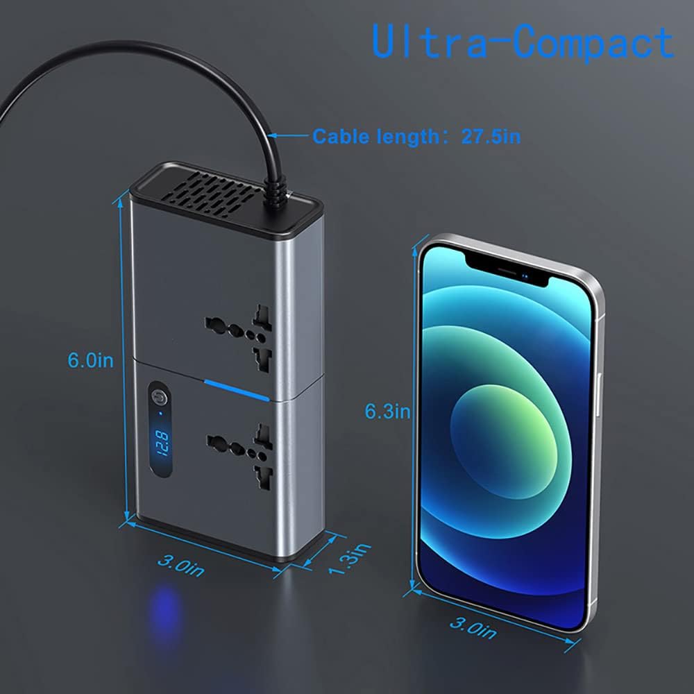 200W Car Power Inverter (مناسب للسيارات، محول سيارة تيار مستمر 12 فولت إلى 220 فولت مع 1.2 أمبير و2.4 أمبير)